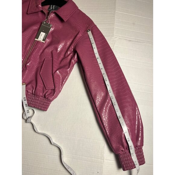 NWT-Worthington Womens Faux Croc Leather Bomber Jacket & mini Skirt Set Pink - Picture 16 of 16